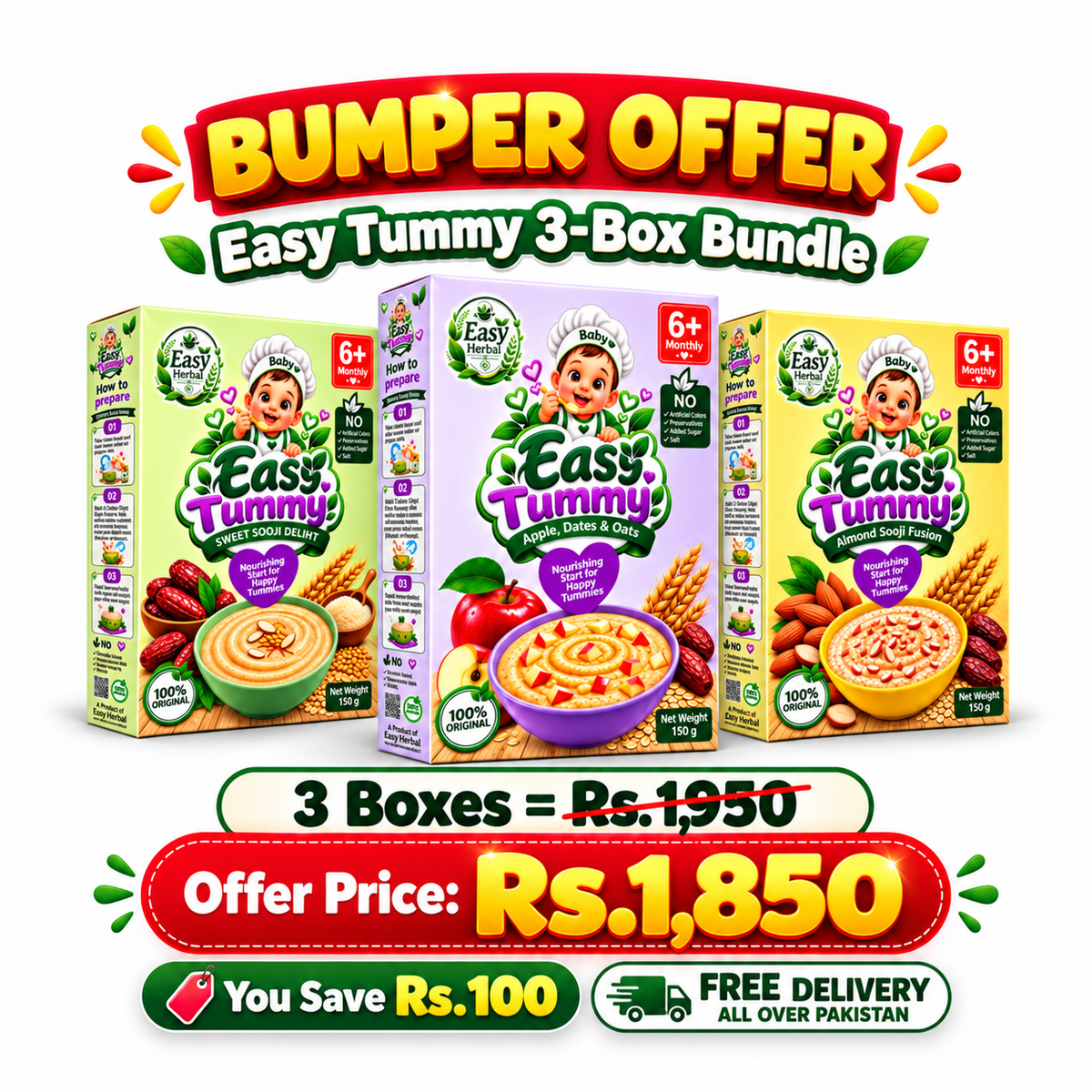 Easy Tummy 3-Box Baby Cereal Food Combo | 6+ Months | Bumper Offer