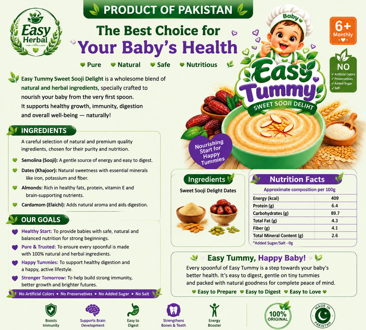 Easy Tummy Baby Cereal Food –  Sweet Sooji Delight Dates | Natural & Nutritious | 6+ Months